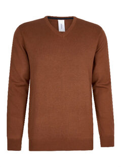 Roest katoenen pullover met v-hals Bruin - XL
