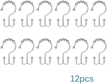 Roestvrij Douchegordijn Ringen Rvs Badkamer Keuken Pot Pan Hanger Zware Roller Dubbele Glide Douche Haken type E 12stk