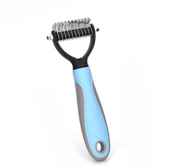 Roestvrij Dubbelzijdig Pet Dog Grooming Kam Katten Honden Removal Drijvende Haar Tool Voor Matted Lange Bont Curly Pet borstel Producten blauw / 17 cutter hoofd