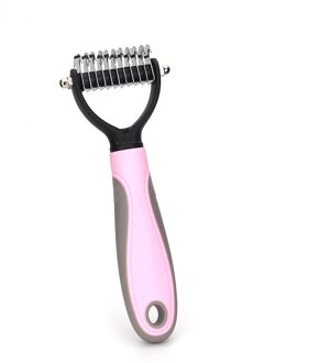 Roestvrij Dubbelzijdig Pet Dog Grooming Kam Katten Honden Removal Drijvende Haar Tool Voor Matted Lange Bont Curly Pet borstel Producten roze / 17 cutter hoofd