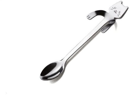 Roestvrij Leuke Kat Koffie Lepel Creatieve Kat Lepel Theelepel Dessert Snack Scoop Ijs Mini Lepels Servies 01zilver