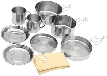 Roestvrij Staal 8-Stuks Outdoor Camping Thuis Kookgerei Potten En Pannen Set Gepolijst Spiegel