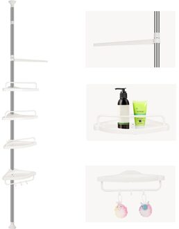 Roestvrij Staal Badkamer Driehoek Rack Wit 4 Planken Telescopische 254-304Cm Verstelbare Plank Badkamer Planken Naar Europa hwc