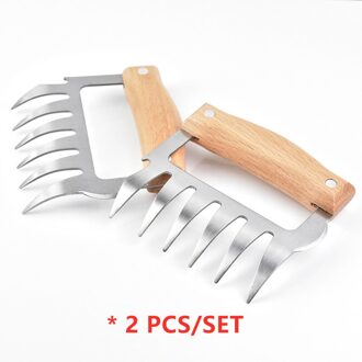 Roestvrij Staal Beer Klauw Houten Handvat Vlees Verdeeld Scheuren Vlees Barbecue Vork Multifunctionele Vlees Versnipperen Varkensvlees Klem Bbq Tool geel
