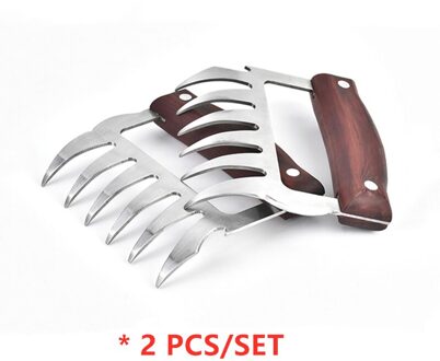 Roestvrij Staal Beer Klauw Houten Handvat Vlees Verdeeld Scheuren Vlees Barbecue Vork Multifunctionele Vlees Versnipperen Varkensvlees Klem Bbq Tool Rood