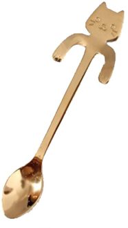 Roestvrij Staal Cartoon Kat Lepel Lange Steel Bestek Koffie Drinken Gereedschap Keuken Gadget Goud