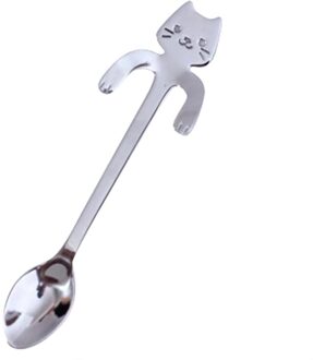 Roestvrij Staal Cartoon Kat Lepel Lange Steel Bestek Koffie Drinken Gereedschap Keuken Gadget Zilver