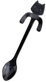 Roestvrij Staal Cartoon Kat Lepel Lange Steel Bestek Koffie Drinken Gereedschap Keuken Gadget zwart