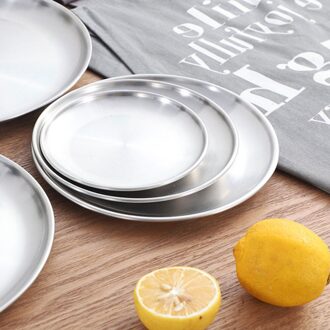 Roestvrij Staal Diner Platen Restaurant Goud Dienblad Ronde Dessert Taart Snack Gerechten Zilveren Opslag Plaat Koreaanse Bestek 20 cm