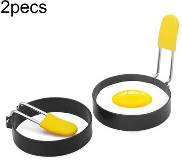 Roestvrij Staal Ei Bakken Ring Metalen Cirkel Vorm Gebakken Poach Pancake Mould Met Handvat Non Stick Gebakken Ei Mold Koken gereedschap 2stk