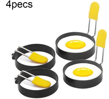 Roestvrij Staal Ei Bakken Ring Metalen Cirkel Vorm Gebakken Poach Pancake Mould Met Handvat Non Stick Gebakken Ei Mold Koken gereedschap 4stk
