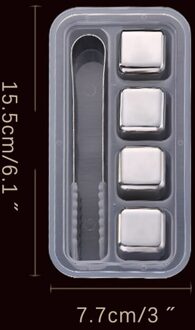 Roestvrij Staal Koeler Herbruikbare Chilling Stones Voor Whiskey Wijn Bier Koeler Houder Chiller Tool Met Ice Cube Clip Keuken Tool 4 Pack met tongs