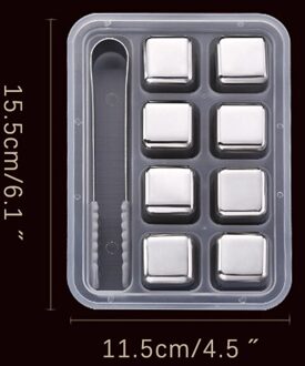 Roestvrij Staal Koeler Herbruikbare Chilling Stones Voor Whiskey Wijn Bier Koeler Houder Chiller Tool Met Ice Cube Clip Keuken Tool 8 Pack met tongs
