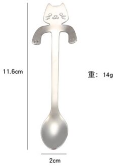 Roestvrij Staal Koffie Lepel Dessert Snack Scoop Leuke Kat Vorm Bestek Ijs Mini Lepels Keuken Gadget Servies 11.6Cm Zilver