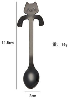 Roestvrij Staal Koffie Lepel Dessert Snack Scoop Leuke Kat Vorm Bestek Ijs Mini Lepels Keuken Gadget Servies 11.6Cm zwart