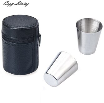 Roestvrij Staal Koffie Mok Milieuvriendelijke 6 Pcs 30 Ml Draagbare Reizen Mok Set Korte Ronde Wijn Bier Mokken Met Deksel 30JA5