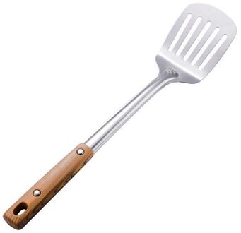 Roestvrij Staal Kookgerei Warmte Proof Sleuven Pollepel Lepel Rijst Pollepel Houten Handvat Koken Gereedschap Keuken Tool Frying Spatula