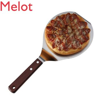 Roestvrij Staal Pizza Schop Steak Pannenkoek Barbecue Plaat Cake Mobiele Schop Houten Handvat Ronde Transfer Koekenpan Keuken Gereedschap