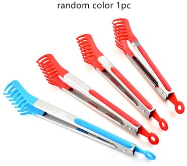 Roestvrij Staal Plastic Voedseltangen Bbq Clips Salade Brood Spaghetti Noedels Serveren Tang Keuken Accessoires Willekeurige Kleur willekeurig kleur 1stk