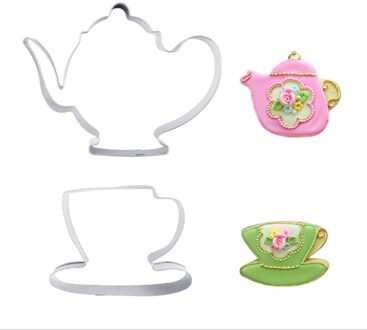 Roestvrij Staal Thee Cup & Thee Pot Vorm Set Cookie Cutter Voor Metal Fondant Koekjes Gereedschap