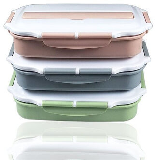 Roestvrij Staal Thermische Lunchbox containers met Compartimenten Lekvrij Bento Box Met Servies Voedsel Container Doos 4 rooster groen