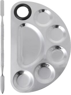 Roestvrij Staal Verf Palet Lade Mengstaaf Spatel Set Voor Nail Art Supply Schoolbenodigdheden Aquarel Olieverf Make-Up 3