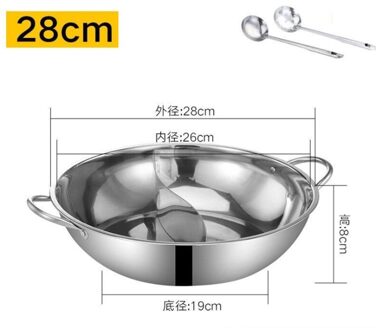 Roestvrij Stalen Pot Hotpot Inductie Fornuis Gasfornuis Compatibel Pot Huis Keuken Kookgerei Soep Kookpot Twin Verdeeld 28cm