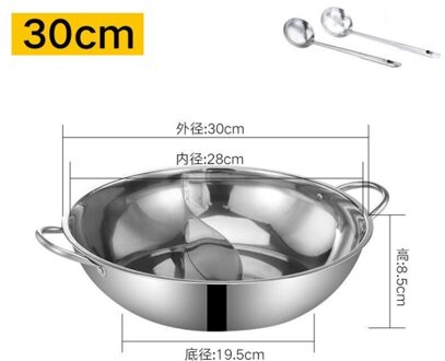 Roestvrij Stalen Pot Hotpot Inductie Fornuis Gasfornuis Compatibel Pot Huis Keuken Kookgerei Soep Kookpot Twin Verdeeld 30cm