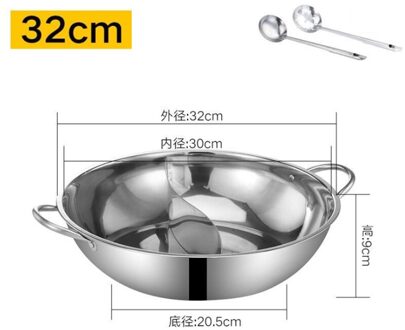 Roestvrij Stalen Pot Hotpot Inductie Fornuis Gasfornuis Compatibel Pot Huis Keuken Kookgerei Soep Kookpot Twin Verdeeld 32cm