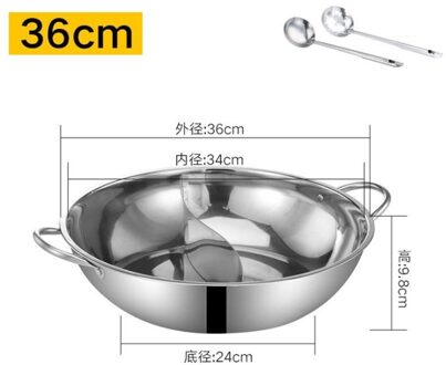 Roestvrij Stalen Pot Hotpot Inductie Fornuis Gasfornuis Compatibel Pot Huis Keuken Kookgerei Soep Kookpot Twin Verdeeld 35cm