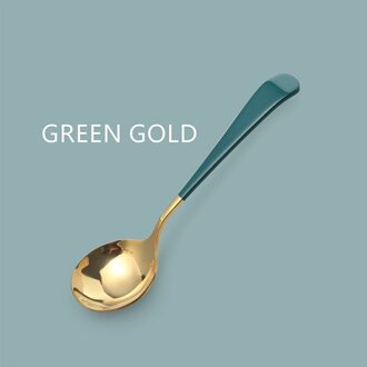 Roestvrij Stalen Ronde Lepel Koffie Lepel Cake Dessert Lepel Leuke Creatieve Soep Lepel Thuis Western Restaurant Gebruiksvoorwerpen groen