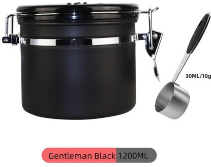 Roestvrijstalen Koffieboon Verzegelde Tank Koffie Opslagtank Met Uitlaatklep Gedroogd Fruit Verzegelde Doos Zwart 800Ml zwart 1200ML