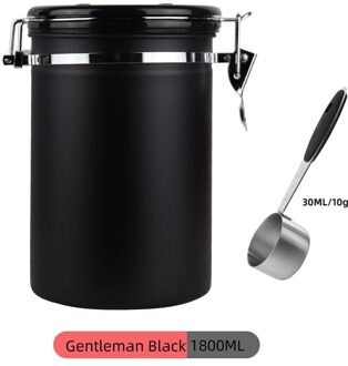 Roestvrijstalen Koffieboon Verzegelde Tank Koffie Opslagtank Met Uitlaatklep Gedroogd Fruit Verzegelde Doos Zwart 800Ml zwart 1800ML