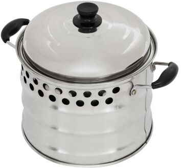 Roestvrijstalen kookpot voor raketfornuis, Ø 24 cm, 6,8 liter, Pot met deksel en handgrepen, Buiten koken Zilverkleurig