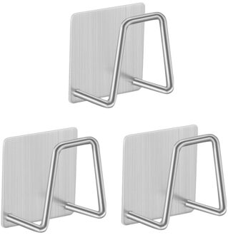 Roestvrijstalen Spons Houder Voor Keuken Zelfklevende Gootsteen Droogrek Haken Badkamer Accessoires Organizer 3stk