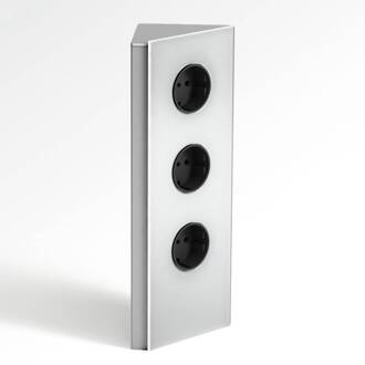 Roestvrijstalen stekkerdoos Power, 3-voudig, driehoekig geroestvrij staal geborsteld, wit