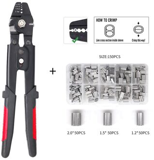 Roestvrijstalen vistang Draadkabel krimptang met 150 stuks ferrule krimpluskit voor crimpers en krimpmouwenkit groen