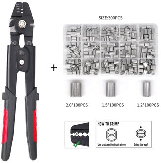 Roestvrijstalen vistang Draadkabel krimptang met 150 stuks ferrule krimpluskit voor crimpers en krimpmouwenkit zwart