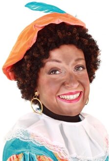 Roetveeg piet pruik met verstelbare kap - zwart/bruin krullen - gemeleerd - Pietenpruiken