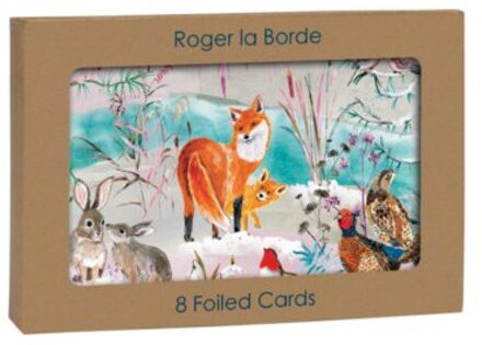Roger la borde kerst wenskaarten set van 8 - wild winter's song fox