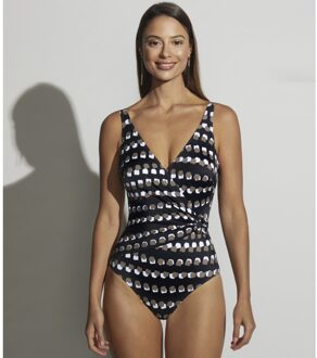 Roidal badpak Agata - elegant zwart met witte en taupe blokjes - 40