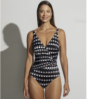 Roidal badpak Agata - elegant zwart met witte en taupe blokjes - 42