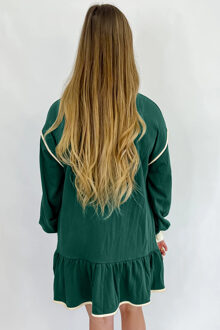 Rok met Rimpel en Lange Mouwen Jurk Donkergroen