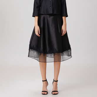 Rok van organza en tafzijde met kanten rand Zwart - XS