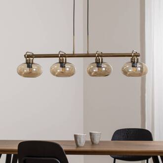 Rolan hanglamp, messingkleurig, lengte 94 cm, 4-lamps, glas amber, messing