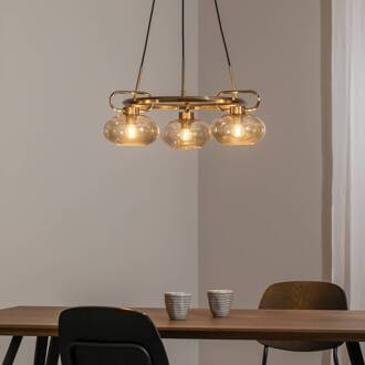 Rolan hanglamp, messingkleurig, Ø 56 cm, 3-lamps, glas amber, messing
