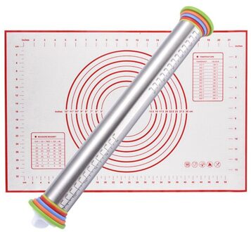Rolling Pin Pastry Mat Set Rvs Met Schaal Verstelbare Voor Bakken Deeg Gebak Pizza Koekjes A1