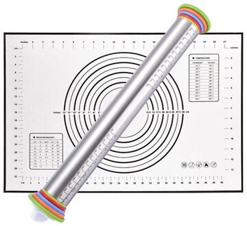 Rolling Pin Pastry Mat Set Rvs Met Schaal Verstelbare Voor Bakken Deeg Gebak Pizza Koekjes A2
