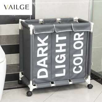Rolling Wasmand Organizer 3 Raster Grote Wasmand Bin Waterdichte Waszakken Voor Vuile Kleren Opbergdoos Op Wielen Three rooster grijs