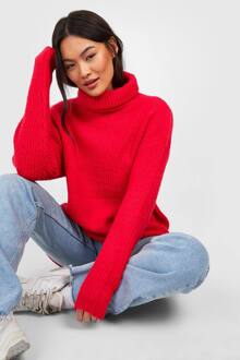 Rollkragen Oversized Gebreide Trui, Red - L